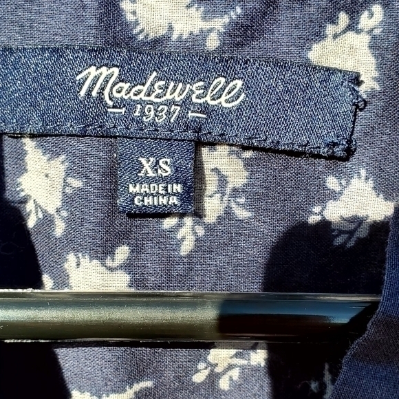 Madewell Hi-Low Navy Buttonup Cotton Pattetn Shirt XS - Picture 8 of 12